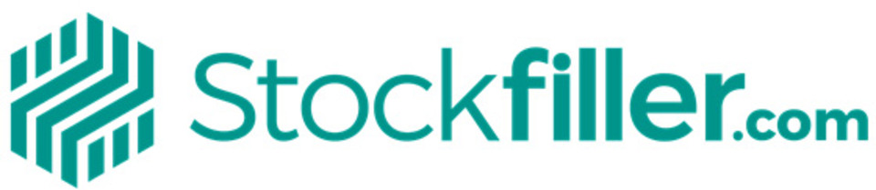 Logotyp för Stockfiller i blögrön färg. Till vänster an grafisk figur, namnet till höger.